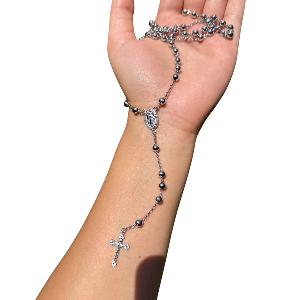 Elegant Silver Rosary Bracelet